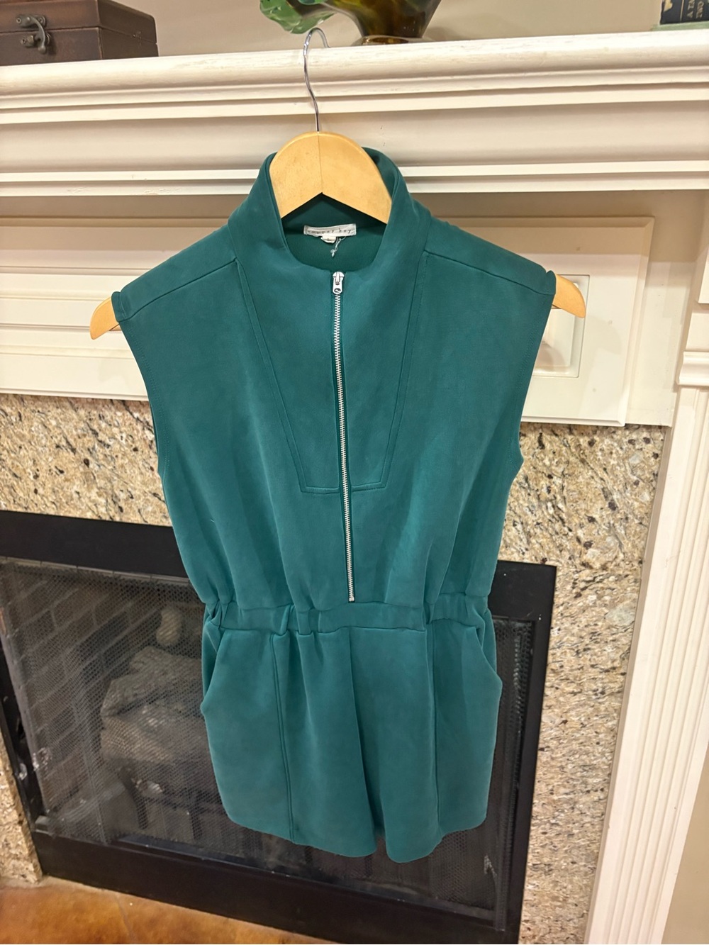 Sleeveless Green Zip-Front Romper